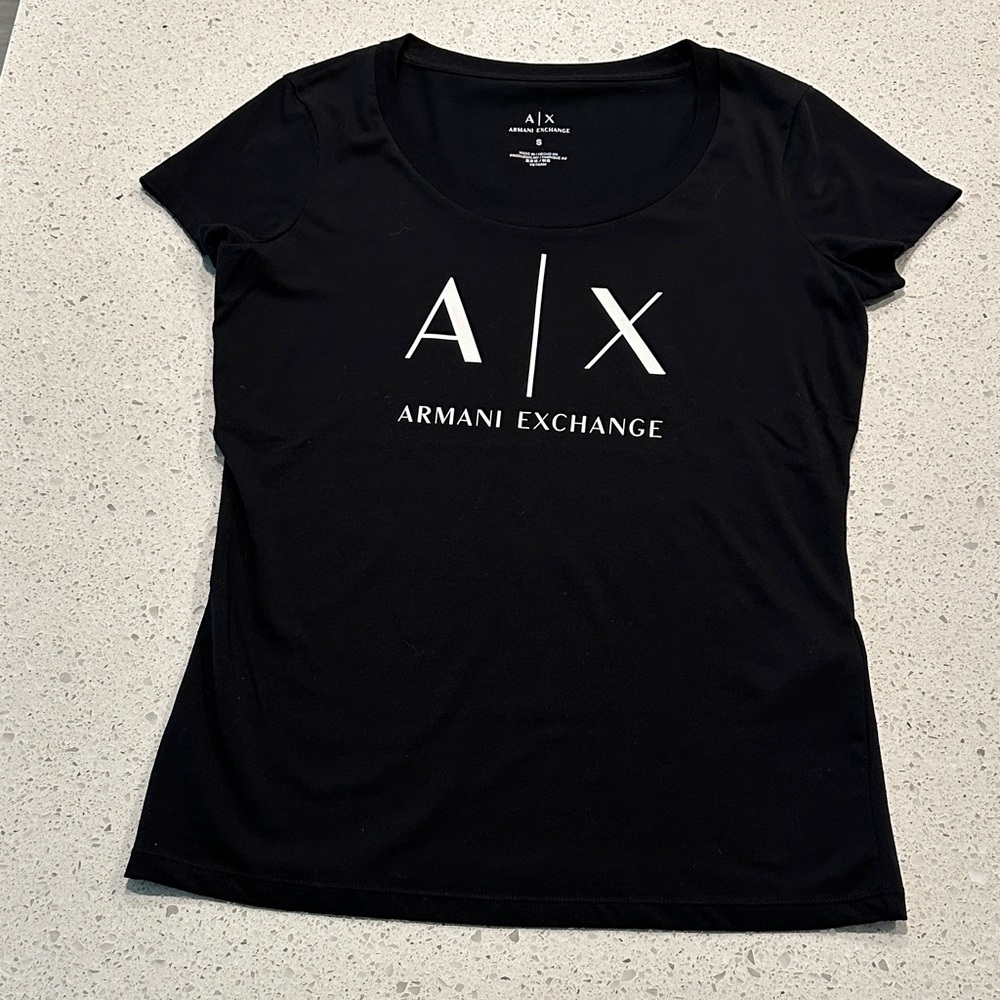 Armani Exchange Slim Fit Black Short Sleeve Jersey T Shirt with Logo Small NEW